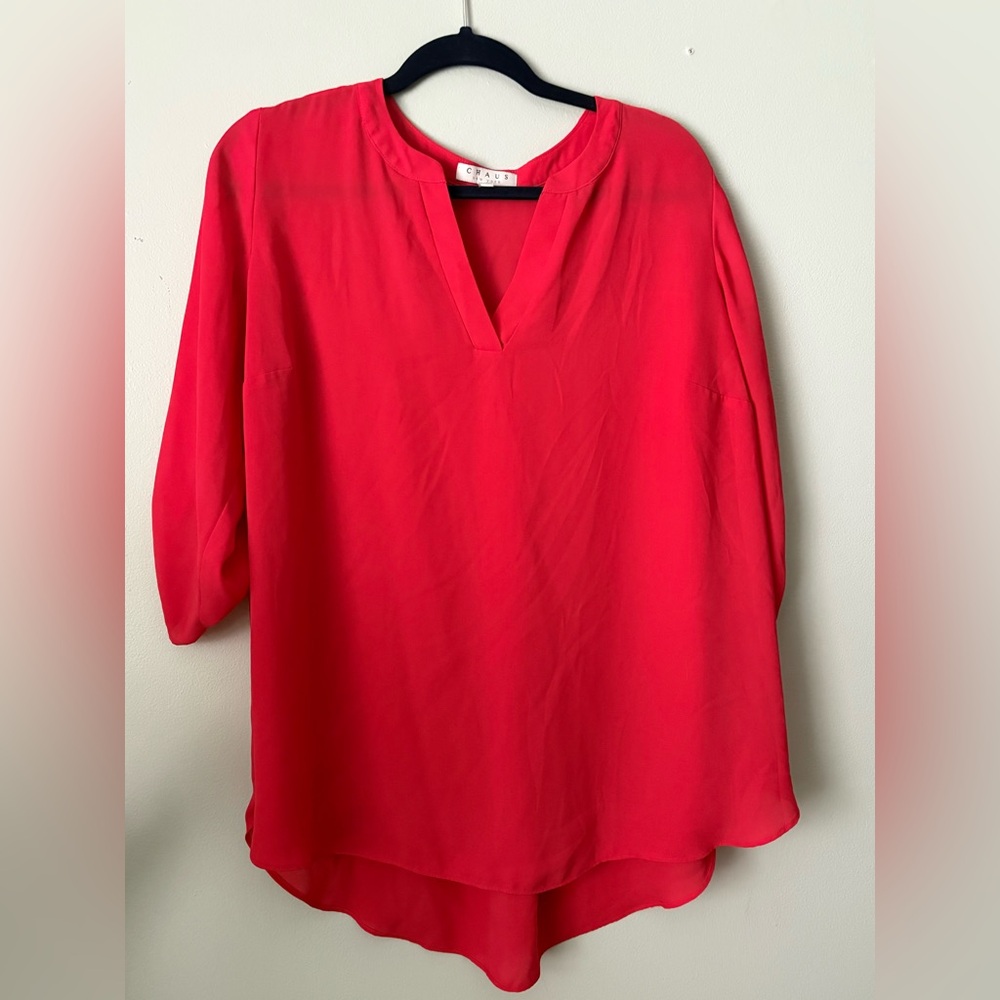 Chaus Red 3/4 Sleeve Relaxed Blouse